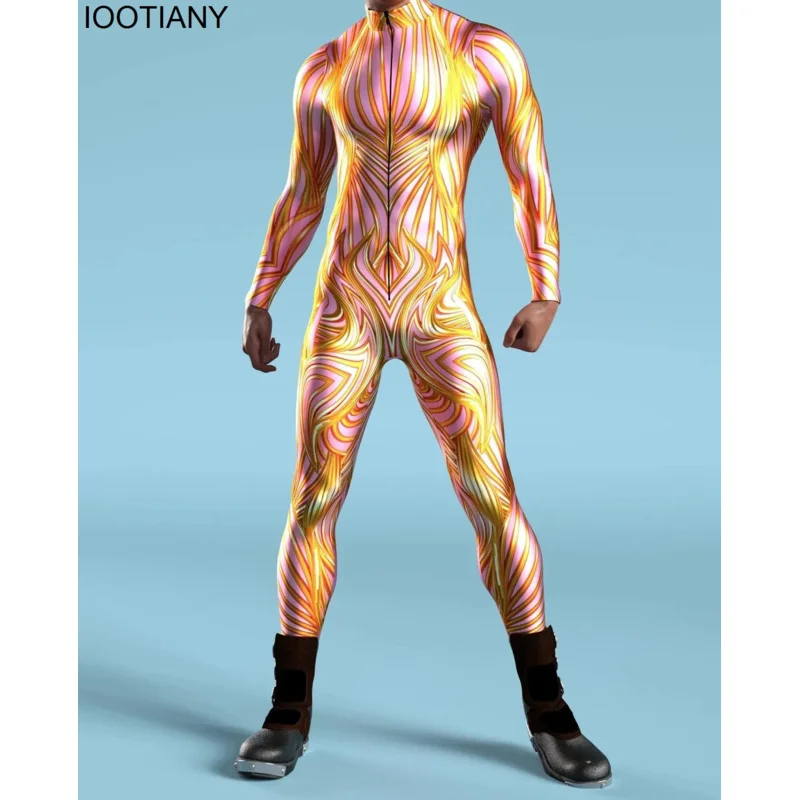 Iootiany Mech estilo mono de Halloween estampado hombres ajustado manga larga Cosplay disfraces de Carnaval mono ajustado Zentai 2023 uy3861