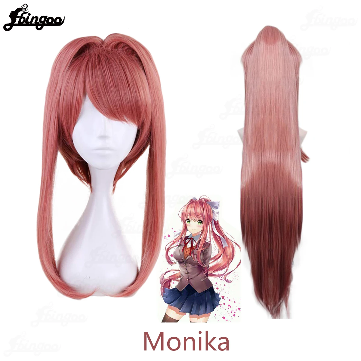 Ebingoo DDLC Doki Doki Literature Club Sayori Cosplay Wigs Pink Short Wig Heat Resistant Synthetic Hair Wigs for Hollywood Party