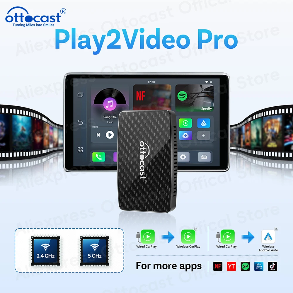 

OTTOCAST Play2Video Pro for Youtuber for NetFlix for IPTV Wireless Android Auto CarPlay Adapter Car Accessories Mens Gift 2025