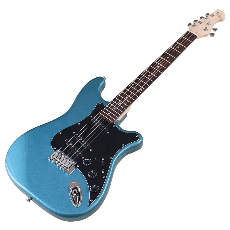 New Arrival Electric Guitar 6 String 39 Inch 21 Frets Basswood Body Electric Guitar Guitarra High Gloss Metallic Blue & Gray