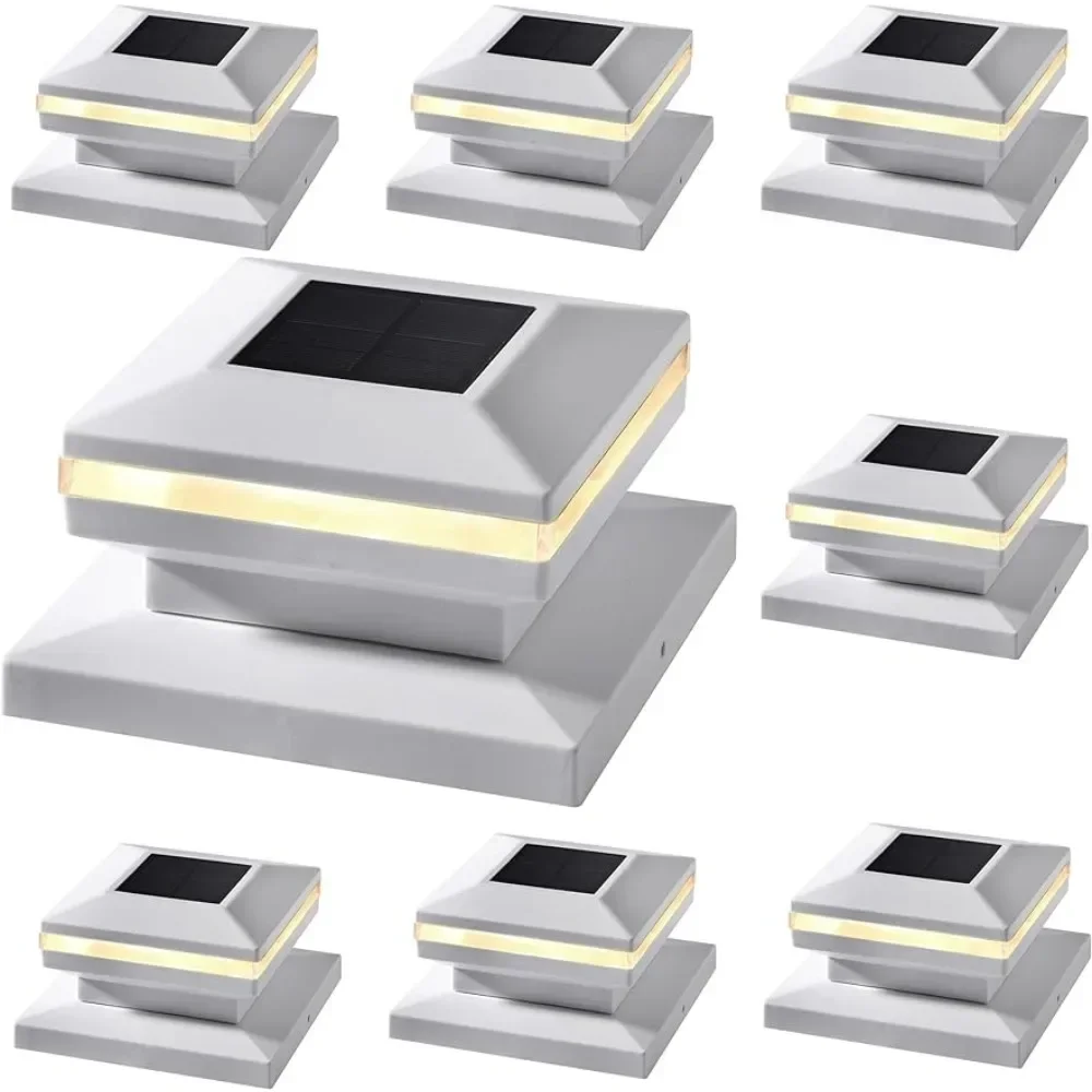 

%a Outdoor Solar Post Lamp, Solar Powered White Shell Caps, LED Lighting, Fit 4x4, 5x5 or 6x6 Wooden Post