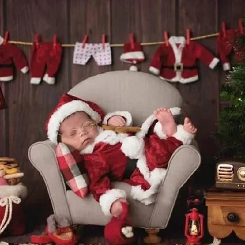 Disfraces de Navidad, ropa de fotografía para bebé, Tops y pantalones suaves de Papá Noel, conjuntos de sombrero de bola de piel, trajes para sesión