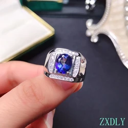 Muscular Style Tanzanite Ring for Men Jewelry Natural Gem Certified Real 925 Silver Engagement Ring Party Gift High-end