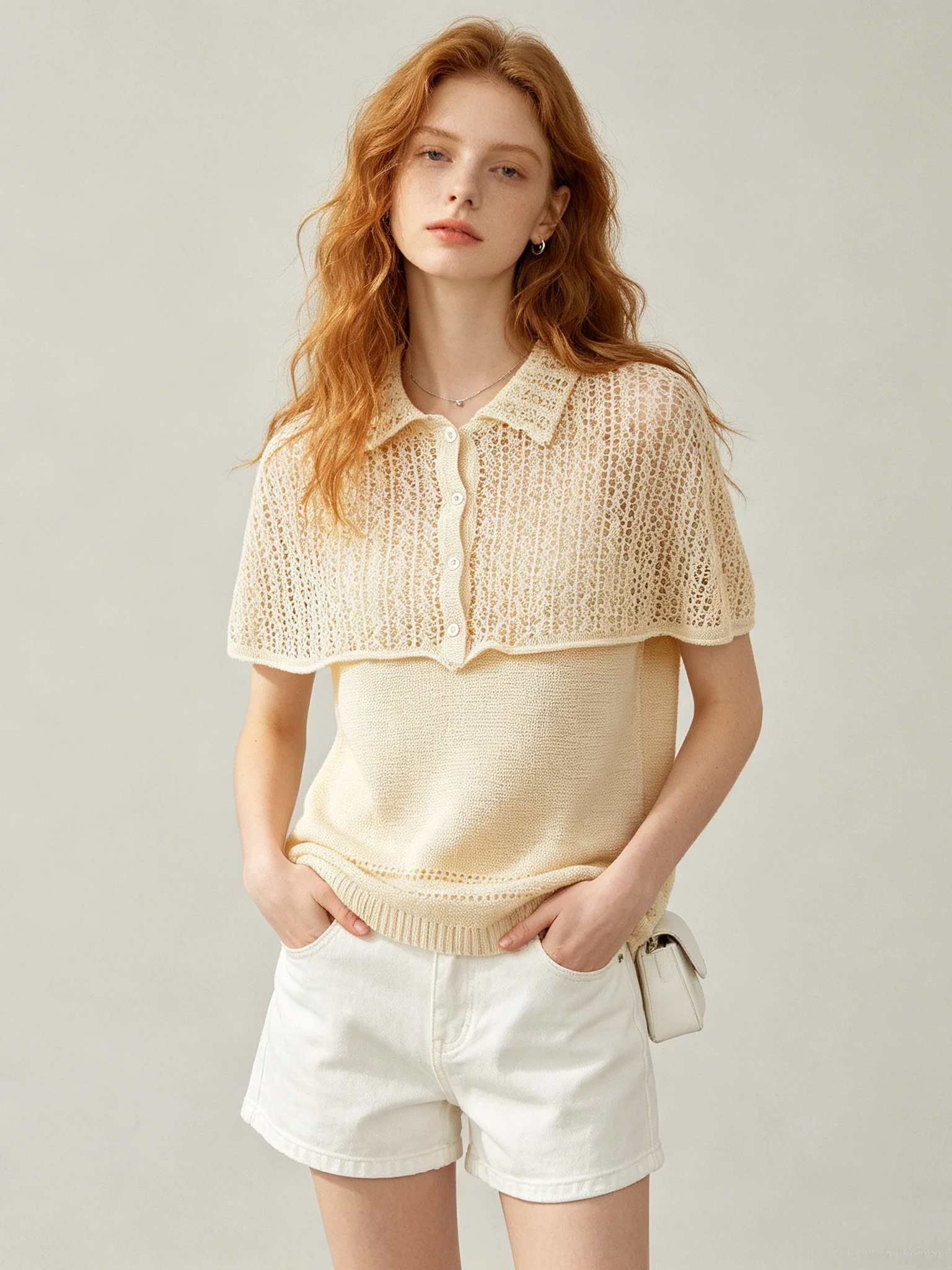 

Skin-friendly Breathable -neck Knitted Shawl Underwear Slimming Strap Vest Elegantly Designed Two-piece Summer Set