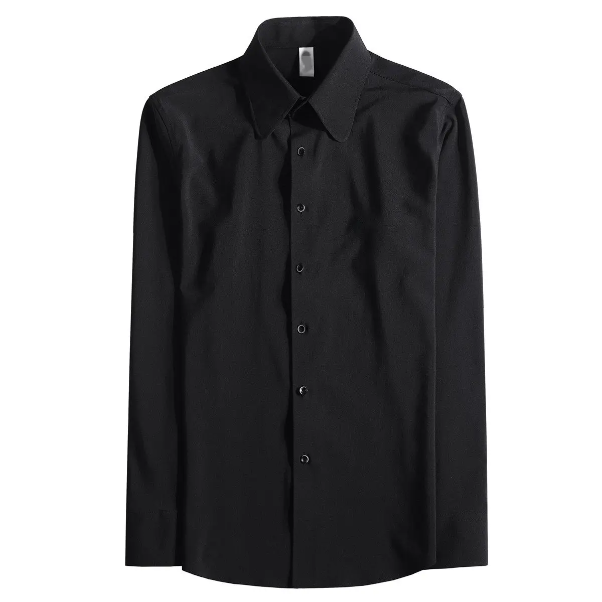 Men's Business Shirt Long Sleeve Solid Black Formal Dress Shirt Slim Fit Office Work Wear Spread Collar Double Button Cuff Plus