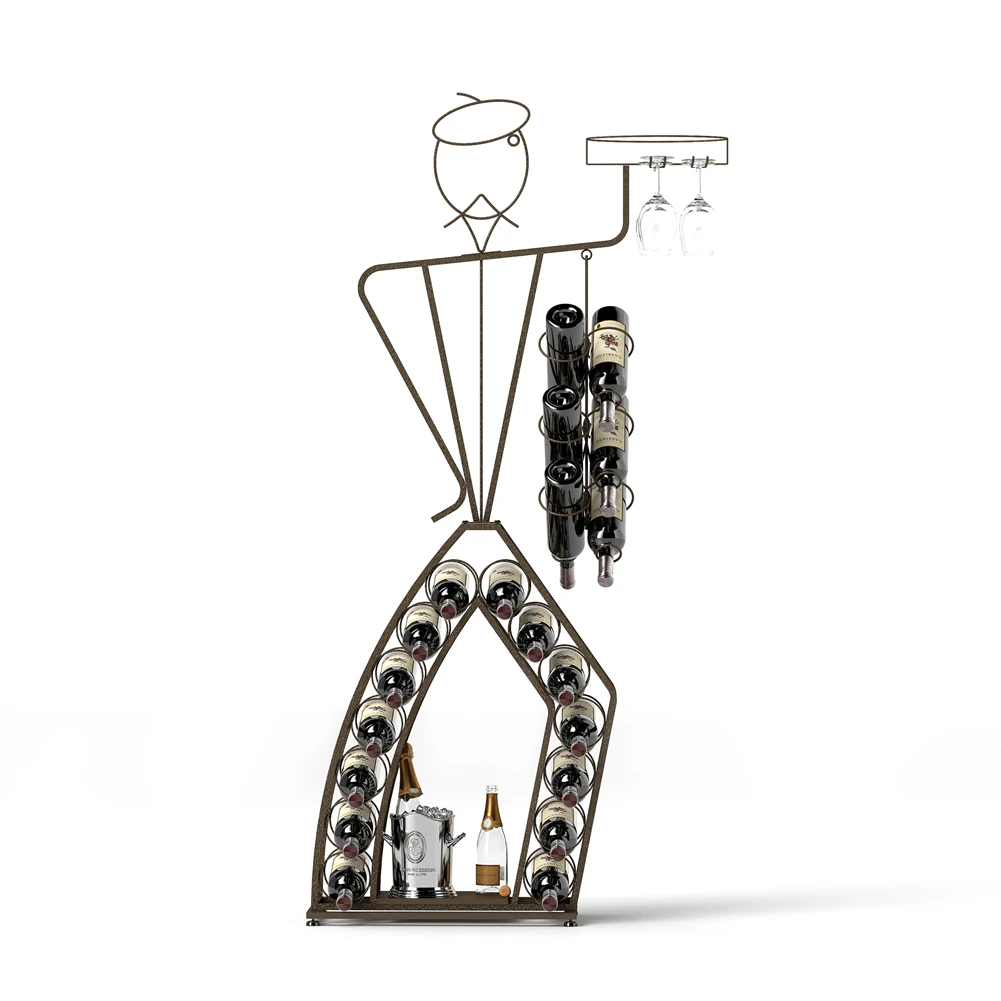 حامل أرضي لرف النبيذ، حامل تخزين وعرض معدني قوي، موفر للمساحة لغرفة الطعام والمطبخ وغرفة المعيشة