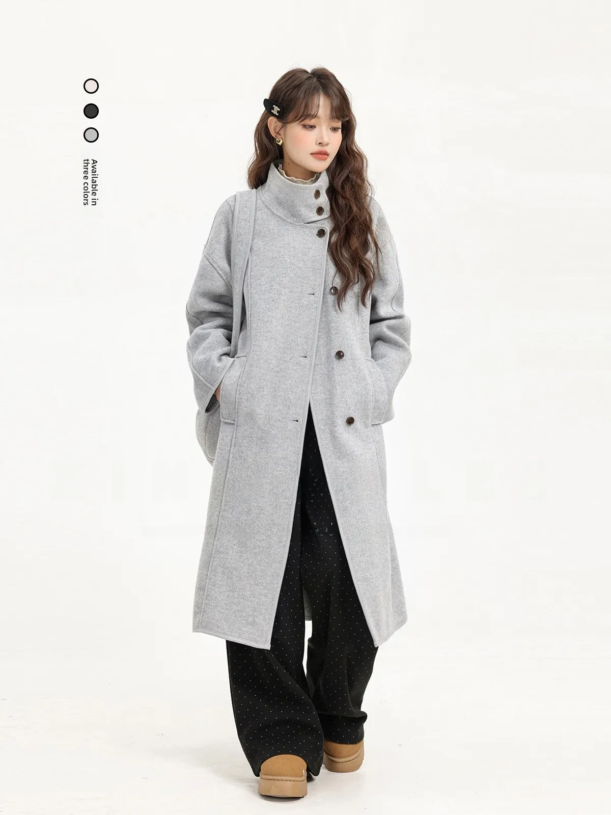 

Длинное шерстяное пальто Ele, осенне-зимнее корейское пальто Briti с воротником-стойкой, винтажное женское пальто высокого качества для поездок на работу, модная женская куртка