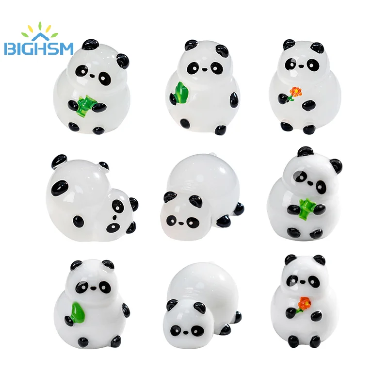 Cute Cartoon Luminous Bamboo Panda Toy Model Desktop Mini Ornaments DIY Home Decorations Drop-resistant Car Ornaments Gifts