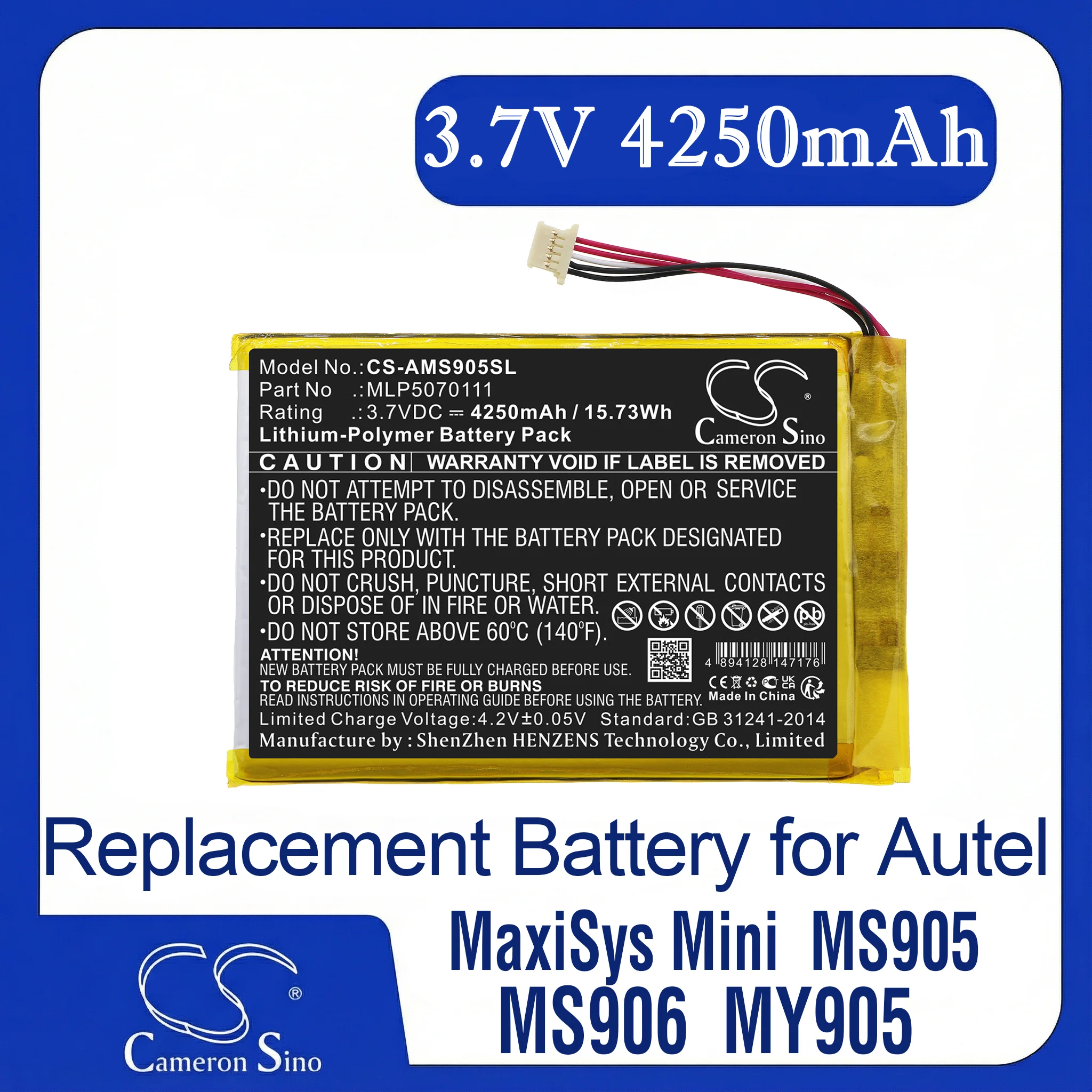 

Cameron Sino Replacement Battery for Autel DS808, DS808K, IM508, MaxiDAS DS808 Scanner,, Fits P/N MLP5070111