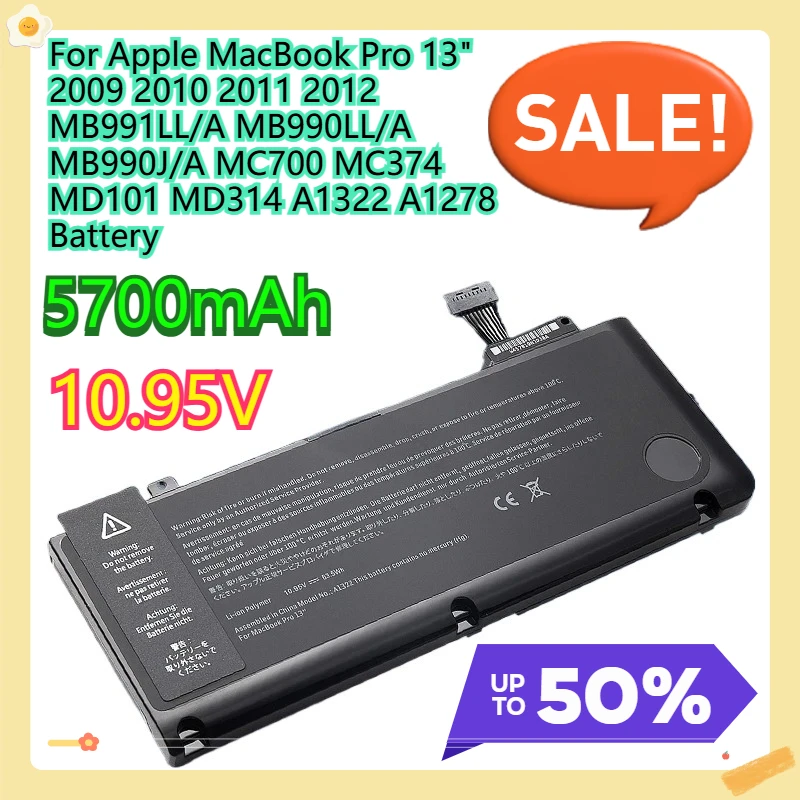 

Для Apple MacBook Pro 13 дюймов 2009 2010 2011 2012 MB991LL/A MB990LL/A MB990J/A MC700 MC374 MD101 MD314 A1322 A1278 аккумулятор