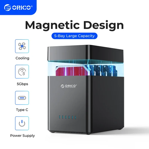 Imagen 2 del producto ORICO DS500 Series 5 Bay 3,5 ''tipo C carcasa de disco duro tipo magnético SATA3.0 HDD 12V6.5A para jugadores de minería Altcoins