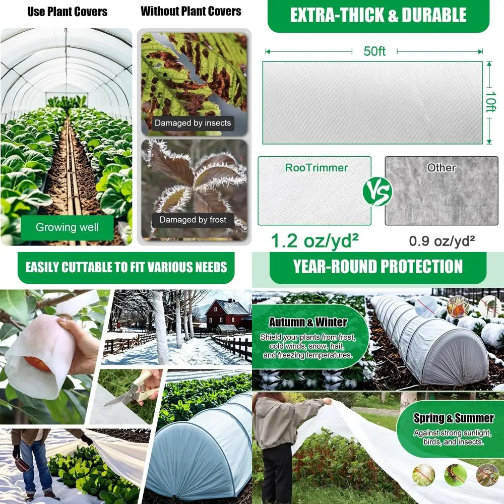 

Heavy-Duty Plant Cover for Spring, 10-50ft, White Horticultural Fleece for Outdoor Plants, Trees, Beds, and Shrubs