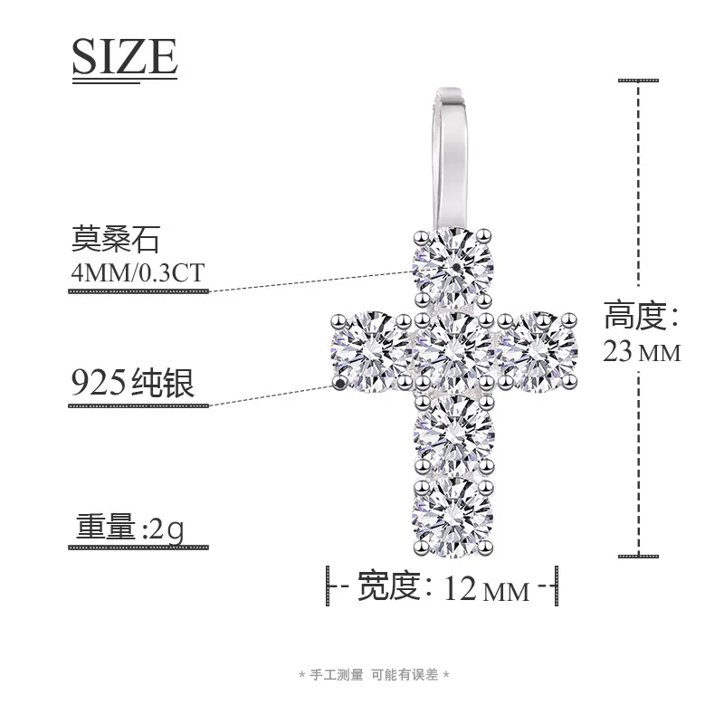 Hip Hop Solid S925 Sterling Silver Moissanite Set Bling Ice Out Cross Pendants Necklaces for Women Men Rapper Jewelry Gift