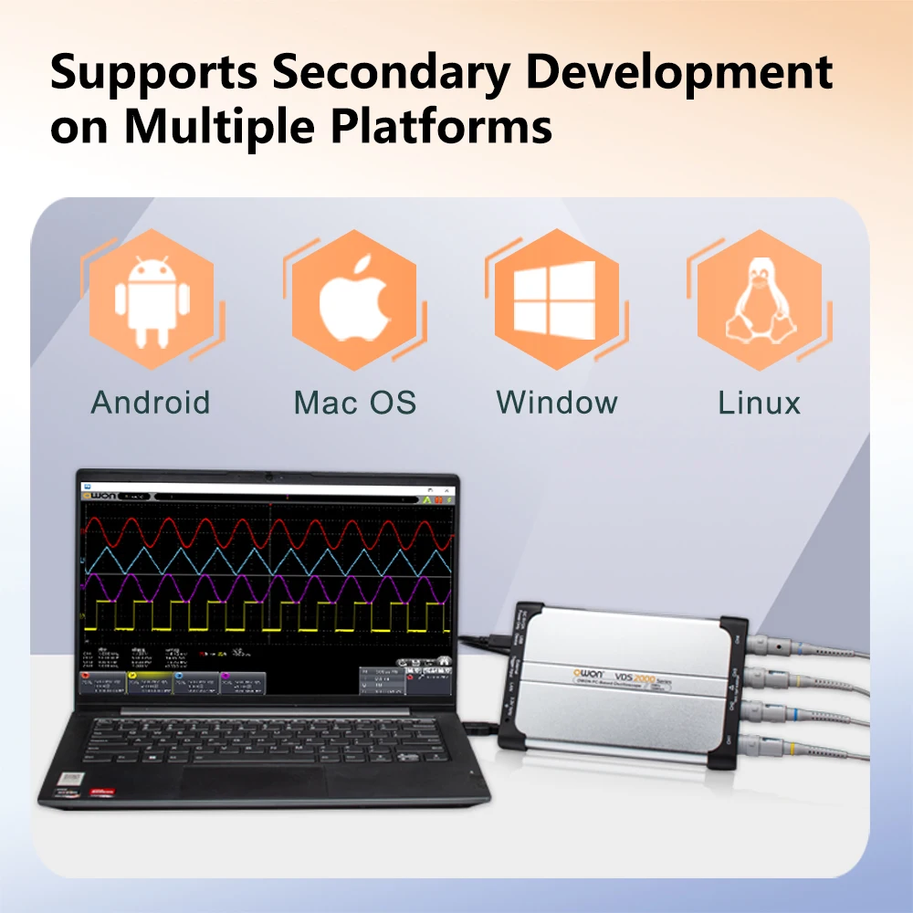 OWON VDS2000 Series PC Oscilloscope 25MHz 2/4CH 1Mpts Depth Cross Platform Optional USB Isolation Secondary Development