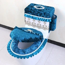 Velvet Toilet Pad Home Two-piece Set Three-piece Set Dust-proof Toilet Tank Cover European Style Lace Toilet Ring Covers