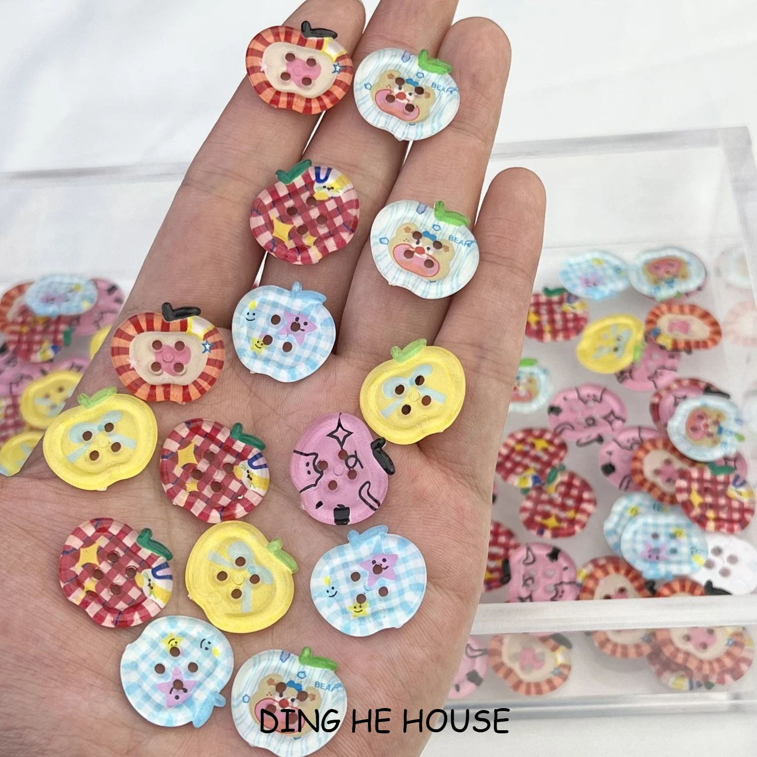 22mm Dopamine Jelly Apple Button Mixed Translucent  Cute Cartoon Handmade DIY Scrapbook Deco Buttons Clothing Sewing Accessories