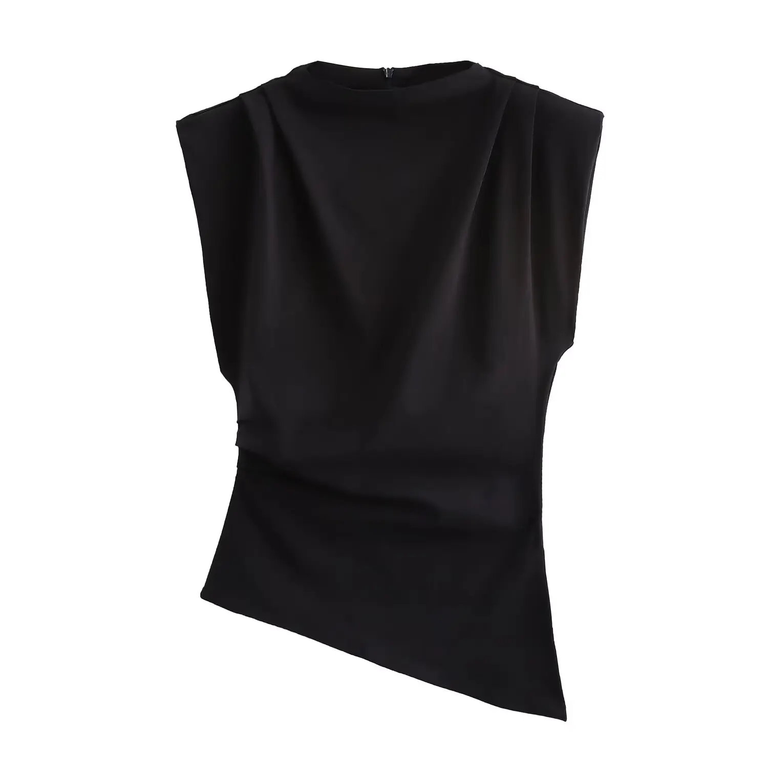 New European and American fashion simple pleated decorative shoulderless top