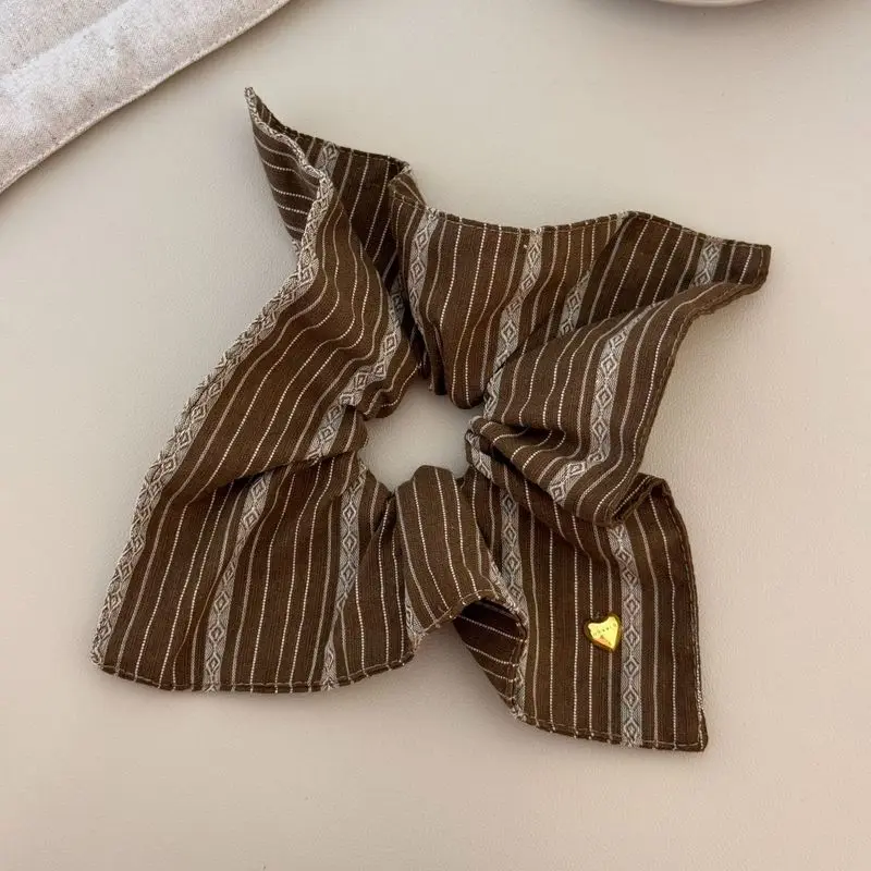 1pc Forest style retro striped square large intestine hair ring square scarf hair rope new style tie head rubber band image 5