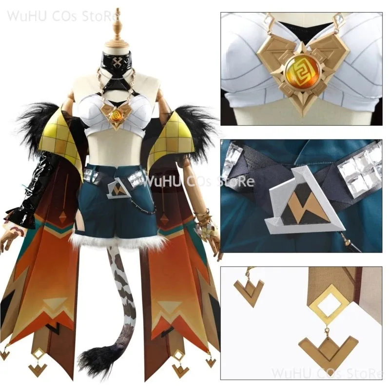 Genshin-Disfraz de impacto para mujer, peluca de Xilonen, uniforme de fiesta, ropa de juego de rol de Halloween, Setc completo; 6,r'8;p'