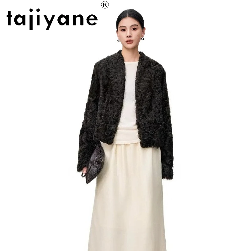 TAJIYANE 100% جلد الغنم الطبيعي Xiaohu مع الصوف المرفقة سترة المرأة لوكس الخامس الرقبة معطف الفرو الحقيقي قصيرة الشتاء ملابس امرأة 2025