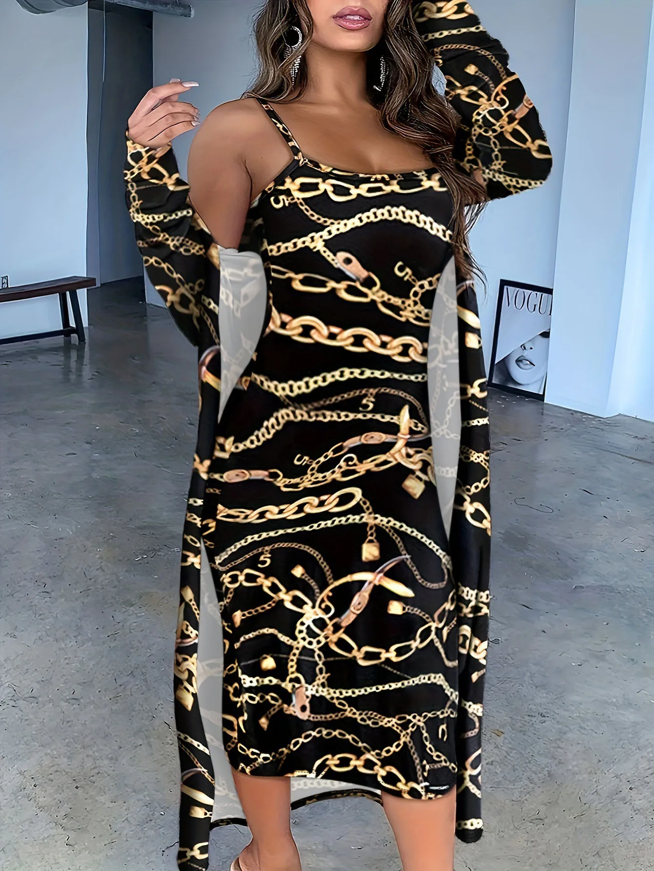 

Chain Print Spaghetti Strap Dress, Trendy Design, Showcasing Sensual Charm, Perfect for a Summer Vibe