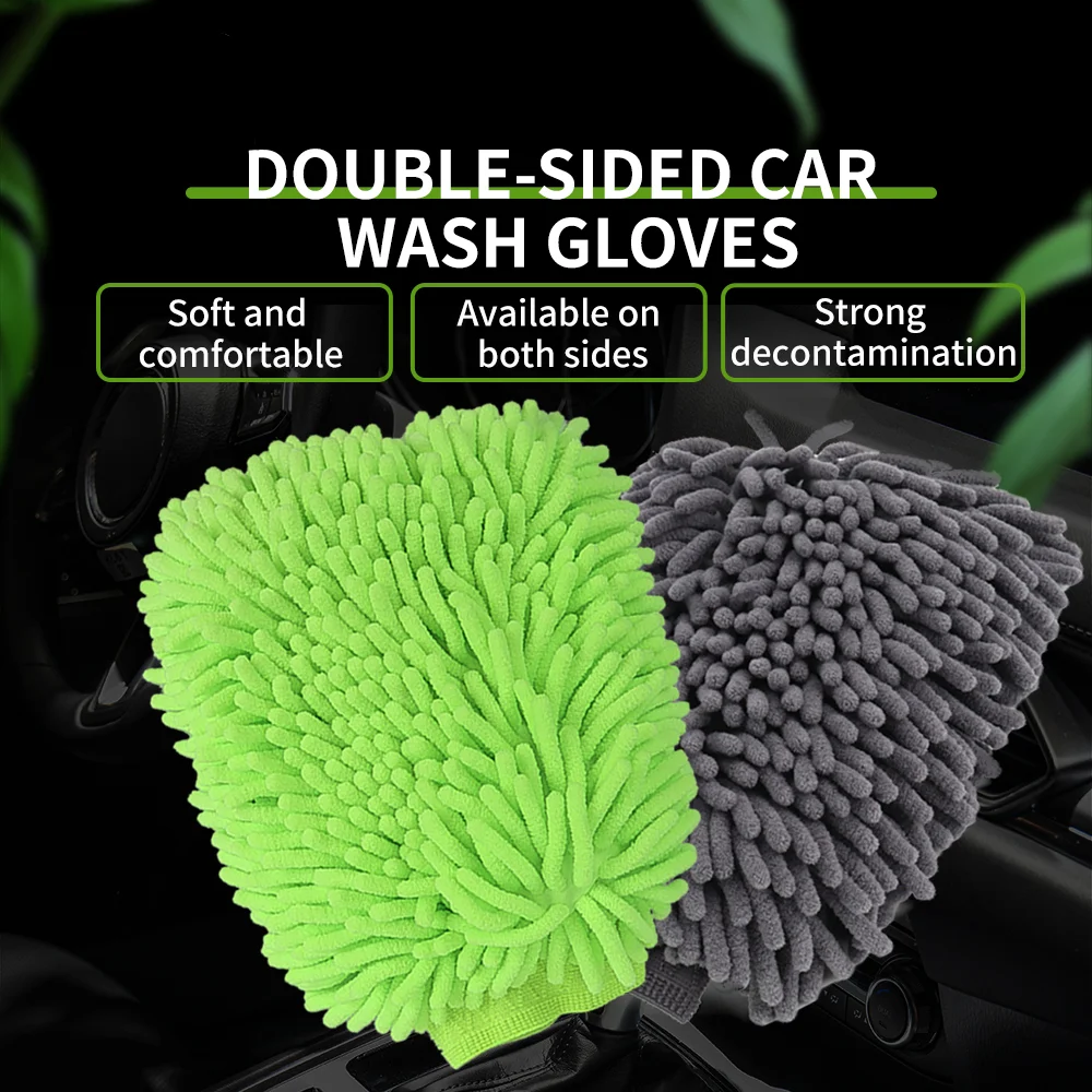 Car Wash Double Faced Glove Microfiber Chenille Gloves Thick Car Cleaning Mitt Wax Detailing Brush Cleaning