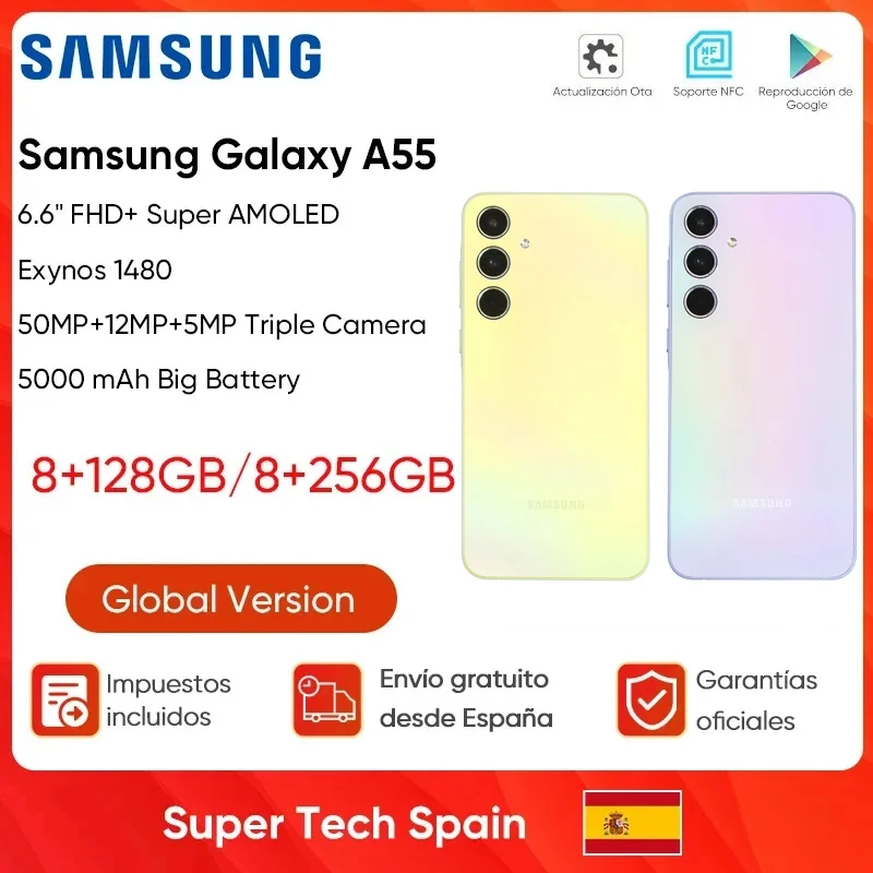 Samsung Galaxy A55 5G Smartphone Exynos 1480 6,6" FHD+ Super AMOLED Écran 120 Hz 5000 mAh 25 W