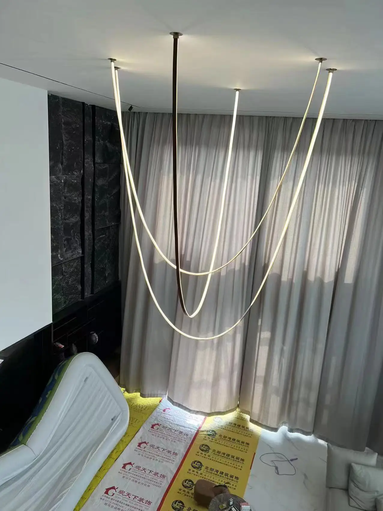 

Art Deco Leather Stripe Dimmable LED Chandelier Pendant Light Suspension Luminaire Lampen Hanging Lamp For Living Room Staircase