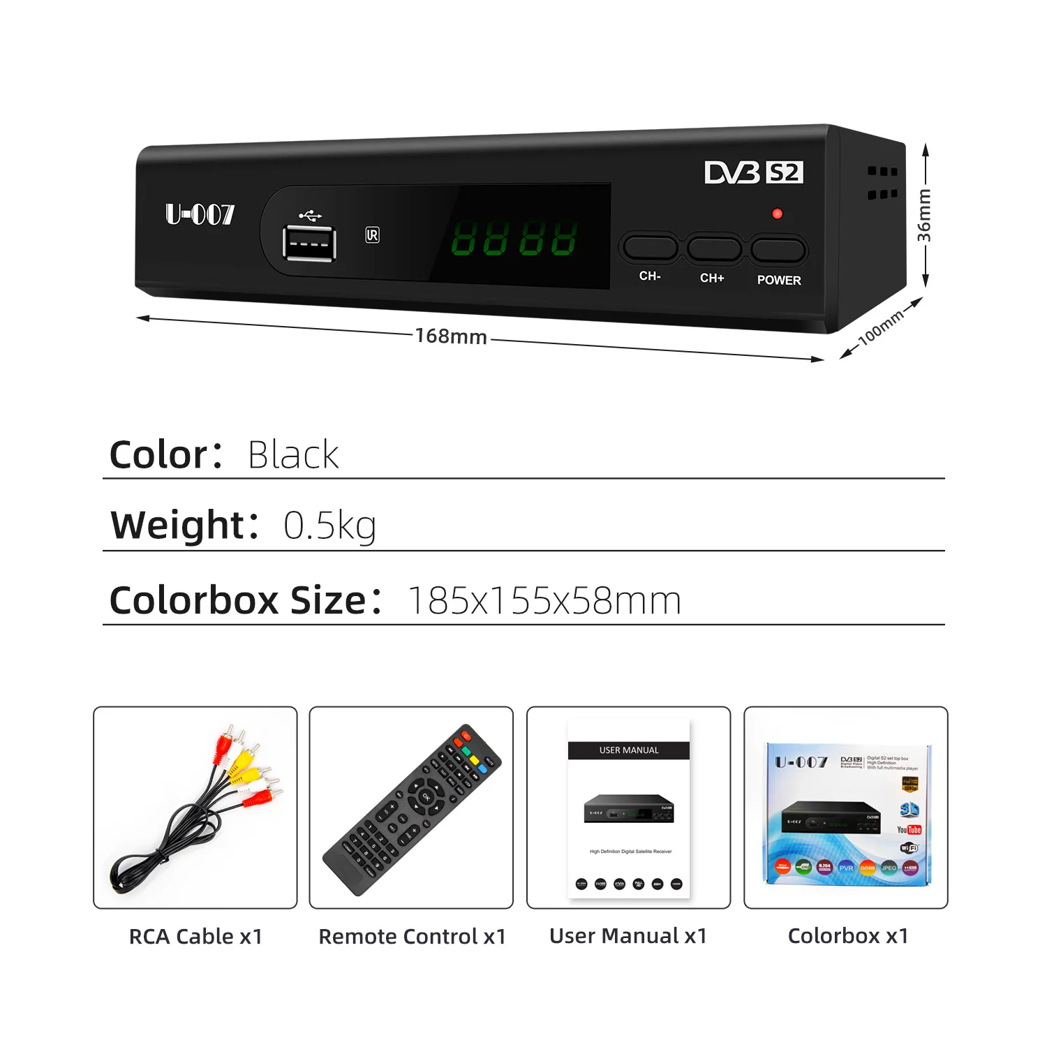 DVB-S2 satellite receiver, free to air dvb-s2 set top box, 1080P HD