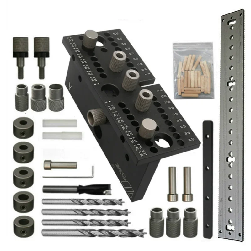 3 In1 Dowelling Jig Kit 7/8/10/15mm Wood Adjustable Drilling Guide Tenon Puncher Locator Furniture Connecting Carpentry Tools