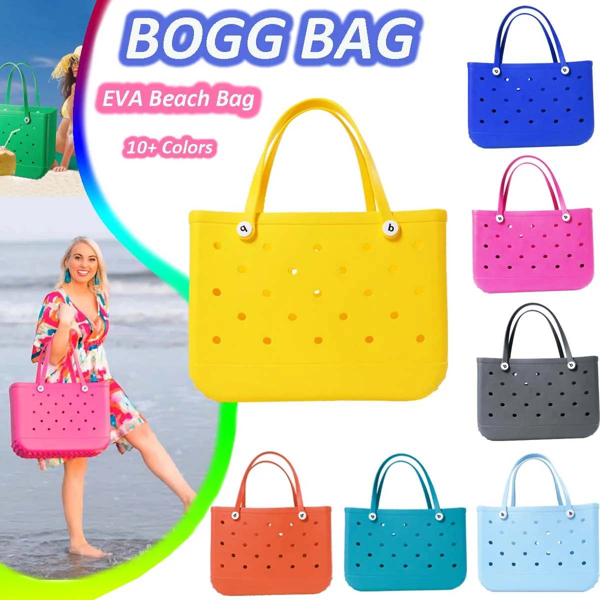 

Bogg Bag Waterproof Washable Tip Proof Durable Open Tote Bag for the Beach Boat Pool Sports XL-Large Capacity Shoulder Handbag