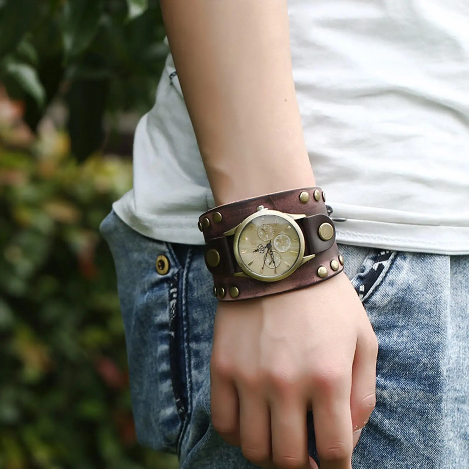 Retro Genuine PU Leather Pointer Watch Bracelets Punk Professional Elegant Valentine\'S Day Gift