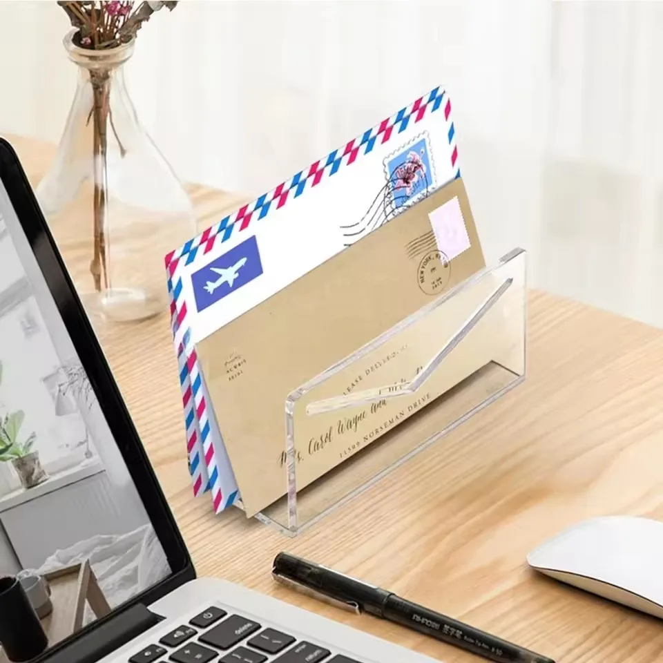 Mail Organizer Acrylic Desk Letter Holder Clear Mail Letter Organizer Desktop File Envelope Storage Rack Acrylic Mail Holder view 4