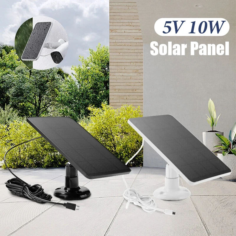 Security Cameras 5V 10W Solar Panel Micro USB+Type-C 2in 1 for Outdoor Security Cameras Solar Panel Kit Waterproof Solar charger