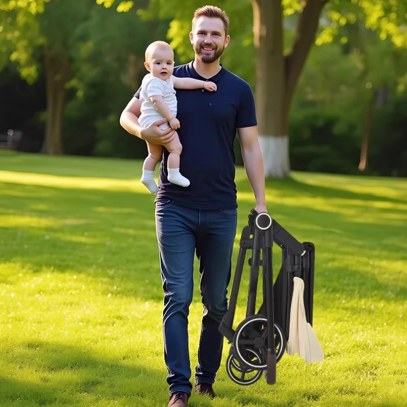 

2025 Новая интегрированная детская коляска с высоким обзором, может сидеть или лежать, сверхлегкая портативная складная уличная дорожная коляска