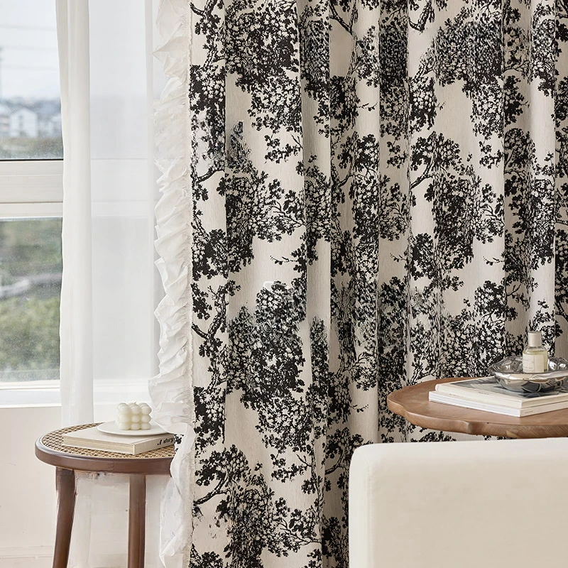 Chenille Jacquard Black Curtains for Living Room Bedroom French Retro Poplar Texture Curtains Thickened Full Shade Warm Curtains