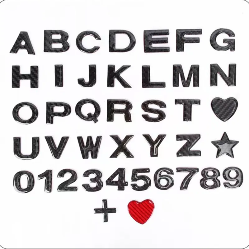 DIY Alphanumeric Logo Car Stickers Carbon Fiber Pattern Alphabet Number Stickers Emblem Letter Badge Decoration Car Accessories