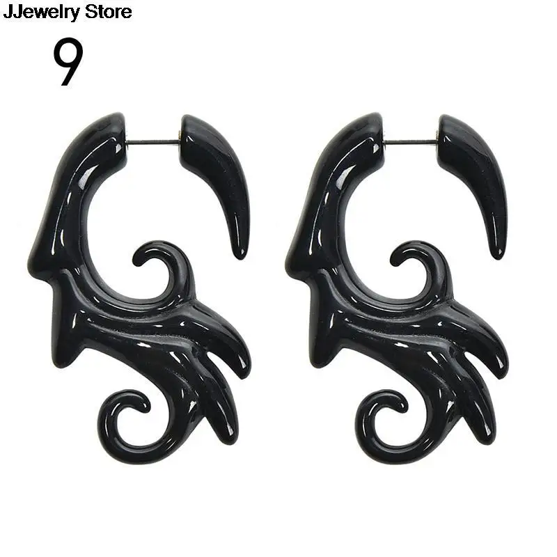 1pair Punk Tribal Spiral Fake Gauges Acrylic Ear Tapers Fake Plugs Horn Stud Earrings Wing Faux Fake Plugs Piercings Body Black
