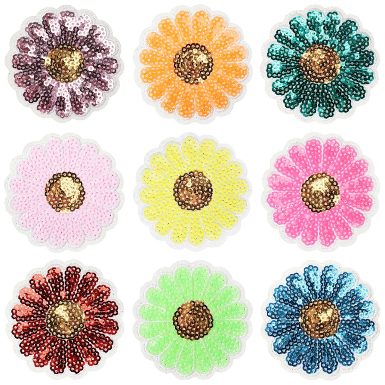 1PCS Pearlescent Sequin Floral 3D Embroidery Patch Iron On For Shoes Hats Bags Decoration Label Applique Accessories