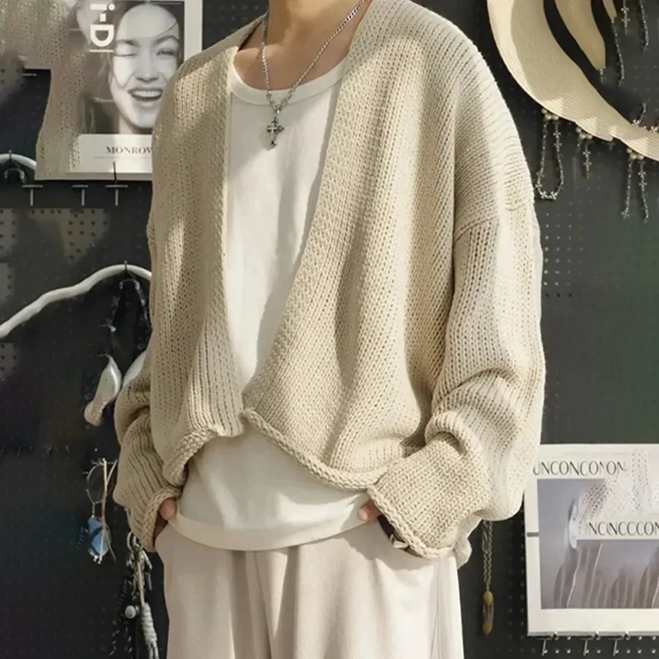 Shawl Outerwear Sweater Casual Campus Knit Sweater Genderless Autumn Fashion Solid Color Elegant Cardigan Long-Sleeve Top Unisex