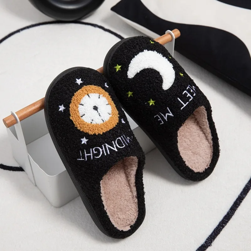 

Winter Men and Women Keep Warm and Non-slip TPR Sun and Moon Couple Home Cartoon Cotton Mop Indoor Fluffy Slippers Autumn