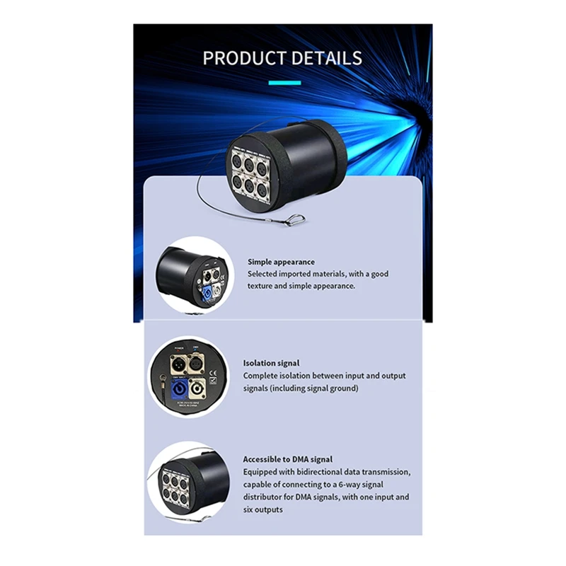 6 Channel Signal Output Splitter DMX512 3-Pin Standard Signal Amplifier DJ Disco Stage Lighting Control