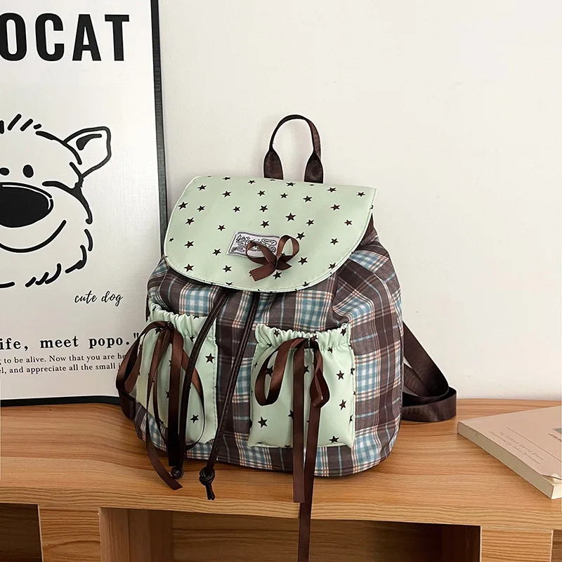 

Nylon lightweight mint green cute bow-shaped student schoolbag with color-matching waterproof travel backpack