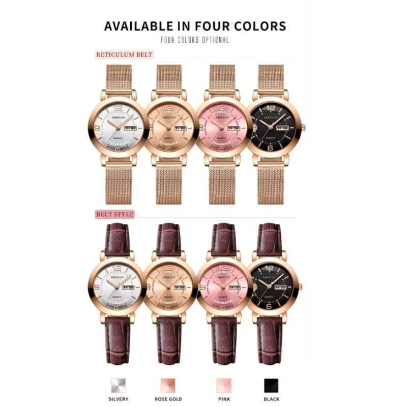 Abbylun-女性用のオリジナルのエレガントなクォーツ時計,スチールストラップ,防水,カレンダー,発光,女性用腕時計,ファッショナブルなデザイン,602