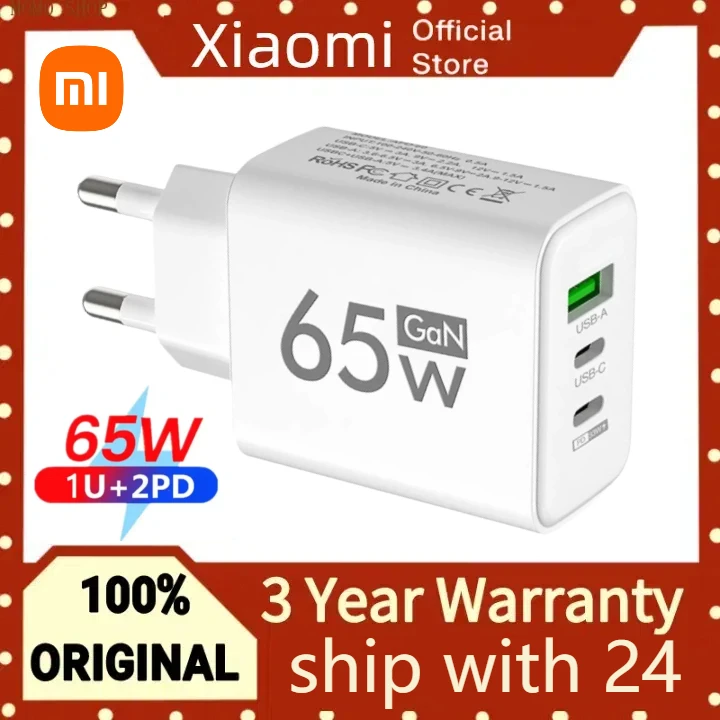 Xiaomi 65W GaN Fast Charging USB Type C Charger EU KR PD 3.0 Quick Charge Wall For Phone Adapter For Samsung IPhone 15 Huawei