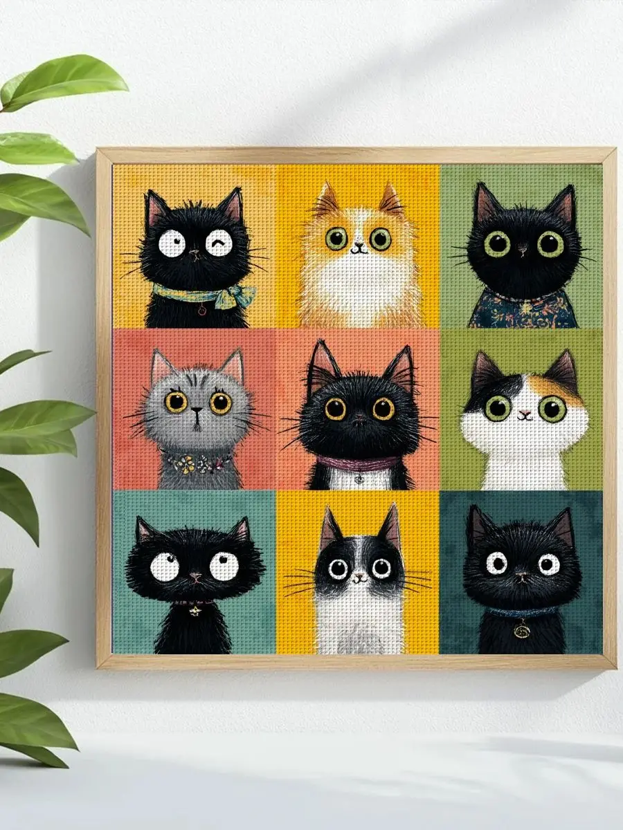 1 Stück 40x40 cm/15,74 Zoll Katzen-Motiv Kreuzstich-Set DIY-Kit 11CT/14CT DIY-Stickset Kreuzstich-Set Vollstickerei – Detail 1