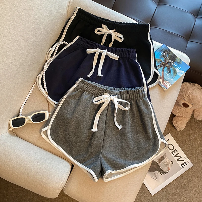 

Женские повседневные спортивные шорты на лето, на шнуровке, универсальные, свободные, с широкими штанинами, в стиле преппи, с высокой талией, в стиле Харадзюку, винтажные, модные шорты