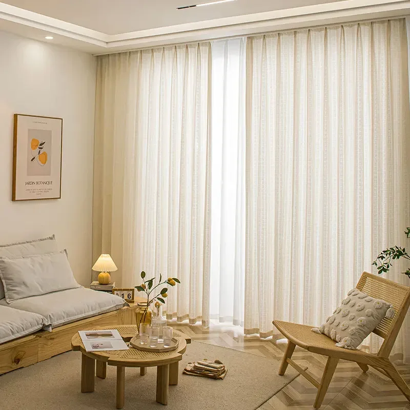 

Japanese Style Raw Wood Cotton Linen Cream Color Breathable Window Screen Opaque For Living Room Balcony Bedroom Window Screen