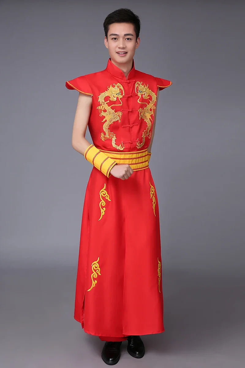 Man Chinese Folk Dance China Dragon Costume Male Younger Drum Dance Costumes Spring Festival Stage Performance Clothes