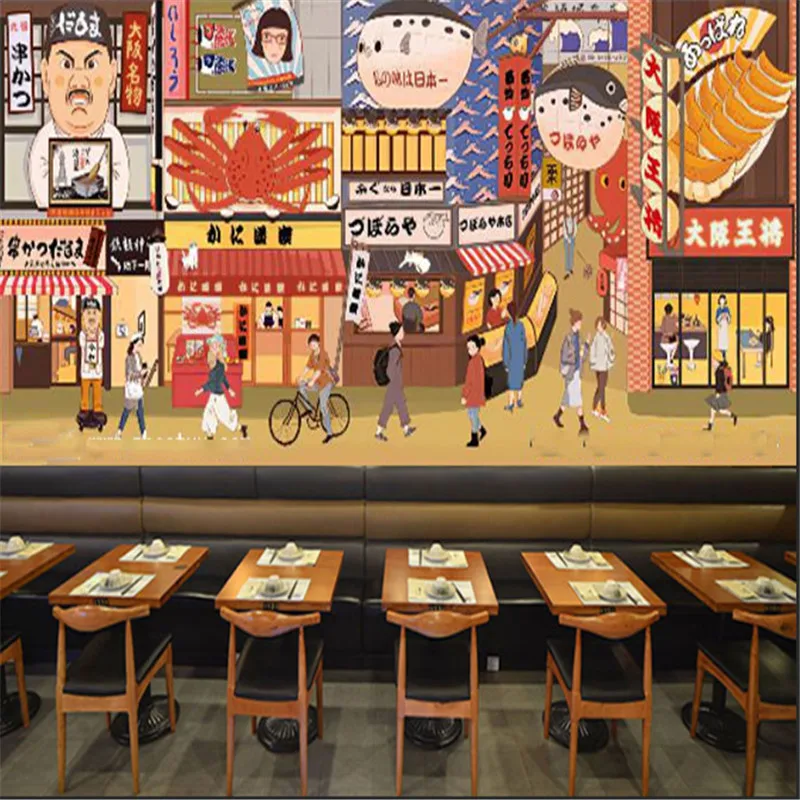 

Hand Painted Japanese Temple Fair Street Scene Industrial Decoration Wallpaper Sushi Shop Background Wall Paper Mural 3D